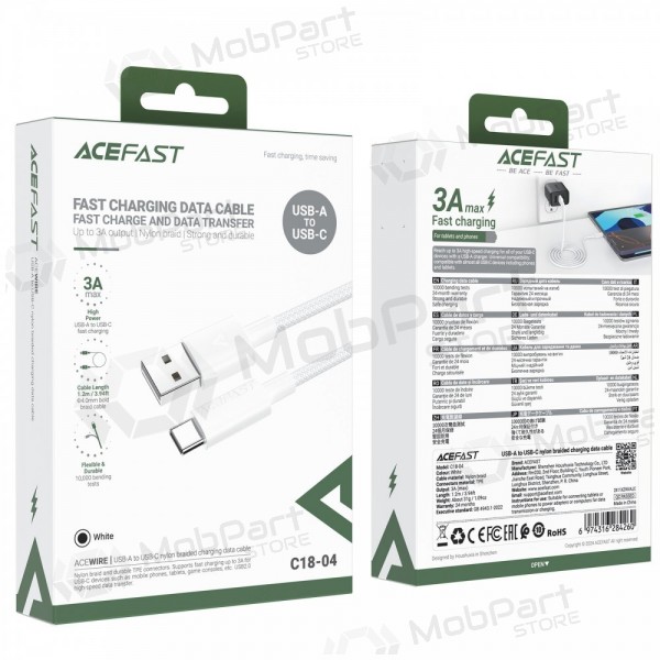 USB Kabel Acefast C18-04 USB-A to USB-C 1.2m Weiß