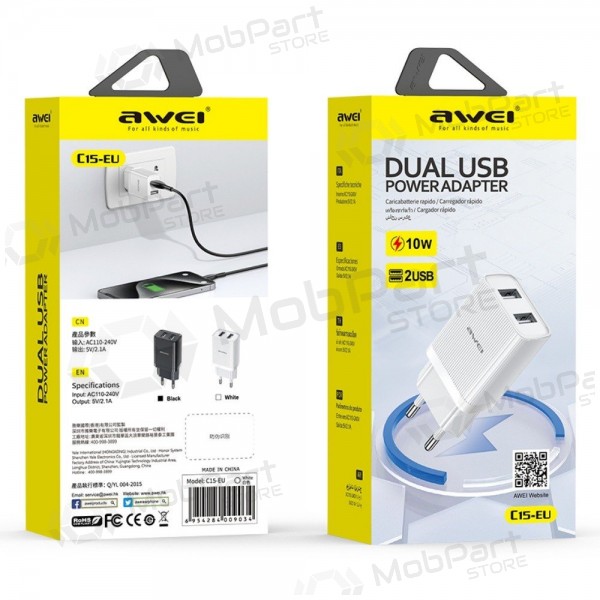 Ladegerät Awei C15T-EU 2xUSB-A 10W + USB to USB-C cable Weiß