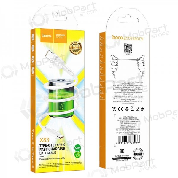 USB Kabel Hoco X83 60W Type-C to Type-C 1.0m Weiß