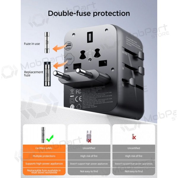 Universal kelioninis Ladegerät Joyroom JR-TCW01 3xUSB-A/USB-C Schwarz
