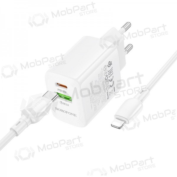 Ladegerät Borofone BN29 30W USB-C/USB-A + USB-C to Lightning cable 1.0m Weiß