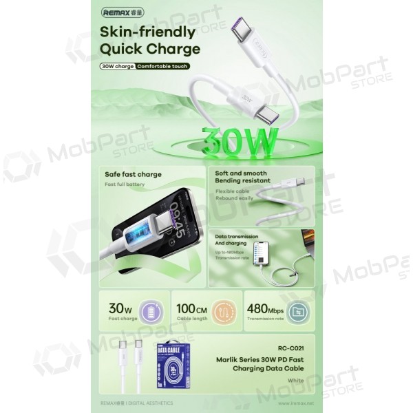 USB Kabel Remax RC-C021 USB-C to USB-C 30W 2.0m Weiß