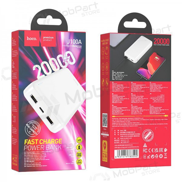 Externe Batterie Power Bank Hoco J100A 2xUSB-A 20000mAh Weiß Externe Batterie Power Bank Hoco J100A 2xUSB-A 20000mAh Weiß