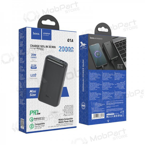 Externe Batterie Power Bank Hoco Q1A Type-C PD 20W+Quick Charge 3.0 (3.0A) 20000mAh Schwarz