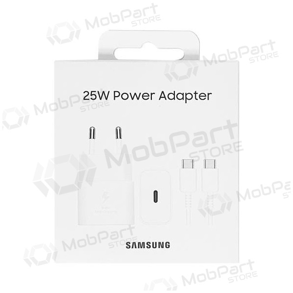 Ladegerät original Samsung EP-T2510XWEGEU 25W + USB-C Kabel im Paket Weiß