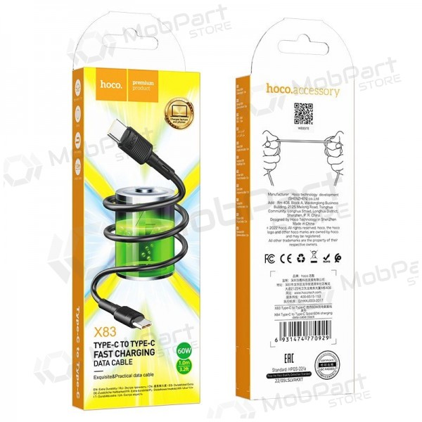 USB Kabel Hoco X83 60W Type-C to Type-C 1.0m Schwarz