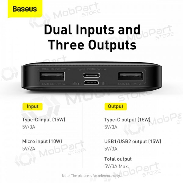 Externe Batterie Power Bank Baseus Bipow Type-C PD+2xQuick Charge 3.0 15W 10000mAh Schwarz PPBD050001 Externe Batterie Power Bank Baseus Bipow Type-C PD+2xQuick Charge 3.0 15W 10000mAh Schwarz PPBD050001