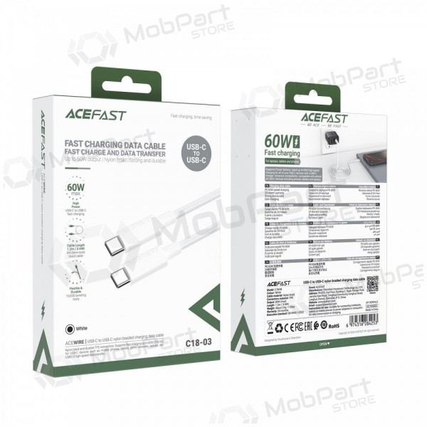 USB Kabel Acefast C18-03 60W USB-C to USB-C 1.2m Weiß