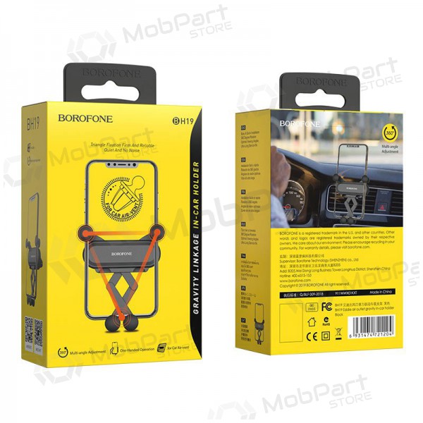 Automobilinis Universal telefono laikiklis Borofone BH19 tvirtinamas ant ventiliacijos grotelių, Schwarz