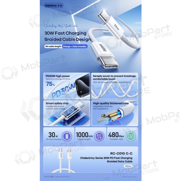 USB Kabel Remax RC-C010 USB-C to USB-C 30W 1.0m Weiß