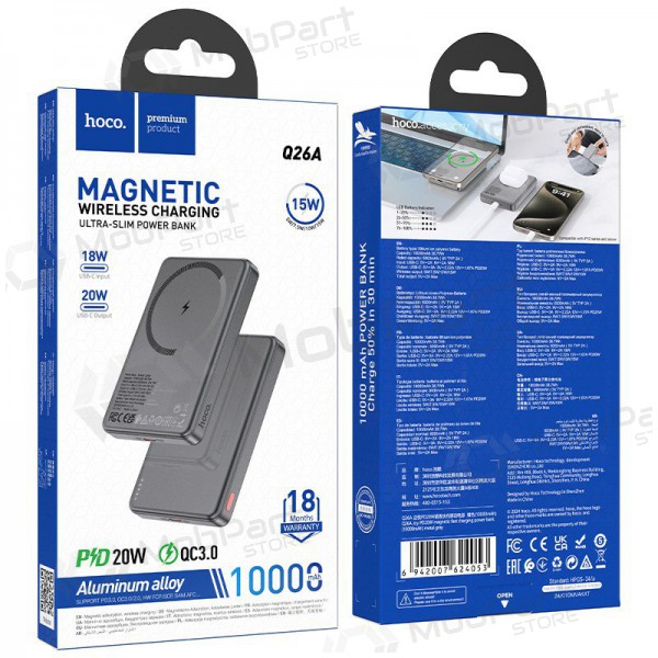 externe Batterie Power Bank Hoco Q26A PD20W Magnetic 10000mAh Schwarz