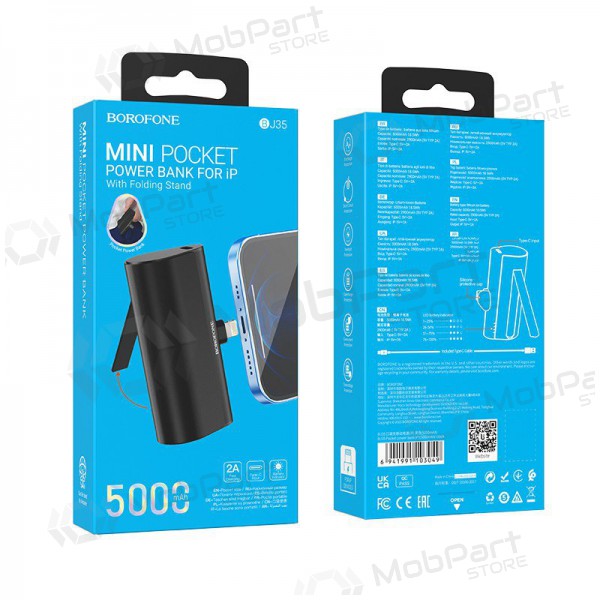 Externe Batterie Power Bank Borofone BJ35 Lightning 5000mAh Schwarz Externe Batterie Power Bank Borofone BJ35 Lightning 5000mAh Schwarz