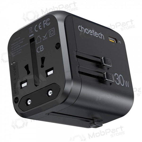Universal kelioninis Ladegerät Choetech PD5008 30W USB-C/3xUSB-A Schwarz