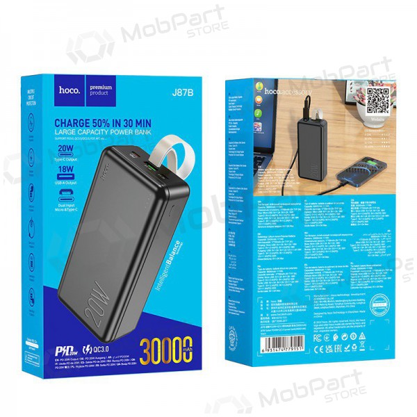 Externe Batterie Power Bank Hoco J87B PD20W+QC3.0 30000mAh Schwarz