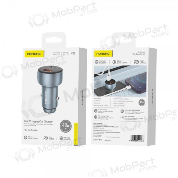 Autoladegerät Foneng C18 48 W USB-C + USB-A grau