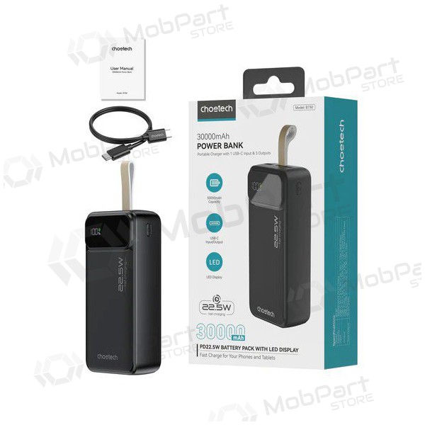 Externe Batterie Power Bank Choetech B730 22.5W 30000mAh Schwarz Externe Batterie Power Bank Choetech B730 22.5W 30000mAh Schwarz
