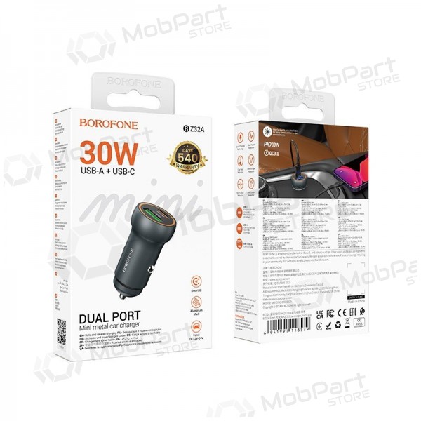 Auto-Ladegerät Borofone BZ32A USB-C/USB-A 30W Grau