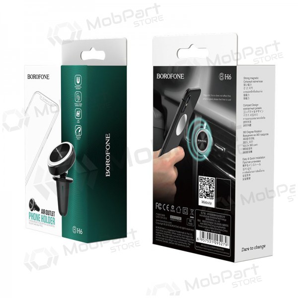 Automobilinis Universal telefono laikiklis Borofone BH6, tvirtinamas ant ventiliacijos grotelių, magnetinis, Schwarz