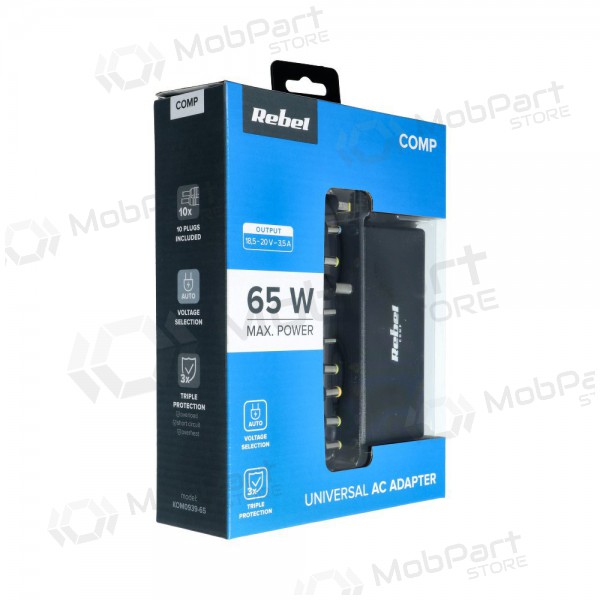 Ladegerät REBEL for Notebook / Laptop 65W / 18-20V (Schwarz)