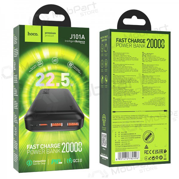 Externe Batterie Power Bank Hoco J101A PD 20W+Quick Charge 3.0 22.5W 20000mAh Schwarz Externe Batterie Power Bank Hoco J101A PD 20W+Quick Charge 3.0 22.5W 20000mAh Schwarz