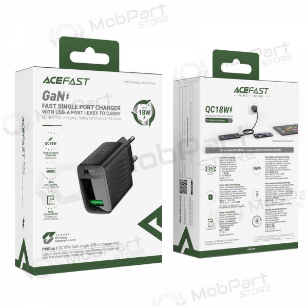 Ladegerät Acefast A90 18W USB-A Schwarz