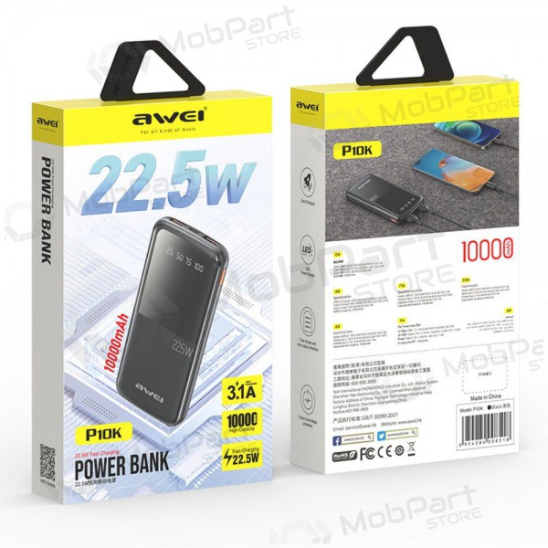 Externe Batterie Power Bank Awei P10K 22.5W 10000mAh Schwarz
