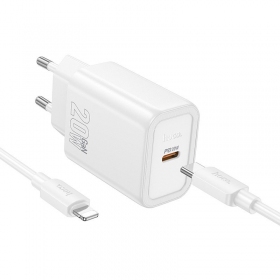Ladegerät Hoco N60 20W GaN USB-C + USB-C to Lightning cable 1.0m Weiß