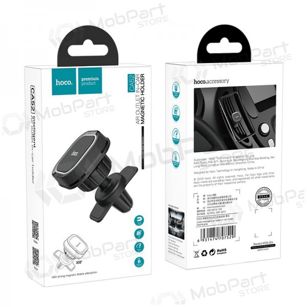 Automobilinis Universal telefono laikiklis Hoco CA52 tvirtinamas į ventiliacijos groteles, magnetinis, Schwarz-Grau
