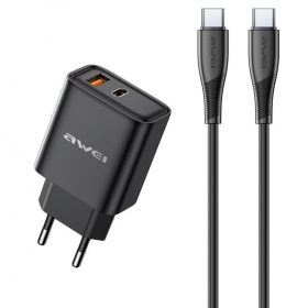 Ladegerät Awei PD81C-EU USB-A/USB-C + USB-C to USB-C cable Schwarz