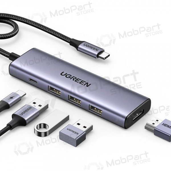 Ugreen CM511 USB-C zu HDMI 1.4 + 3xUSB-A + USB-C PD100W Adapter grau