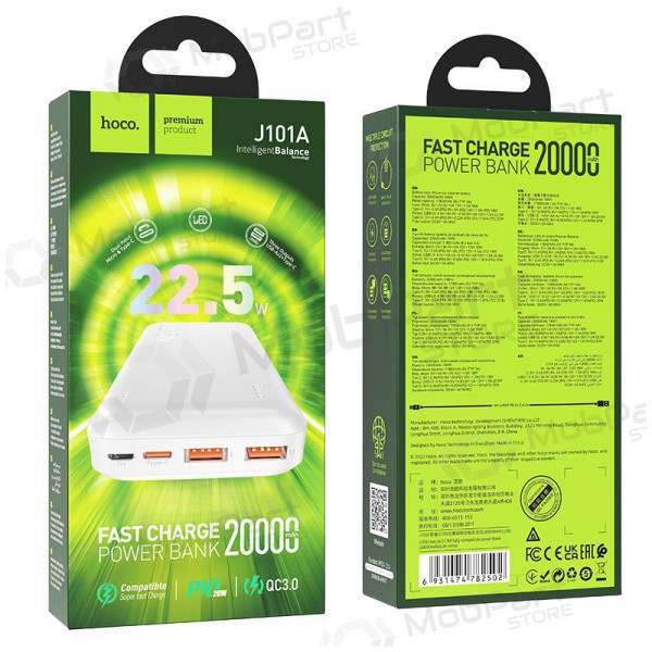 Externe Batterie Power Bank Hoco J101A PD 20W+Quick Charge 3.0 22.5W 20000mAh Weiß Externe Batterie Power Bank Hoco J101A PD 20W+Quick Charge 3.0 22.5W 20000mAh Weiß