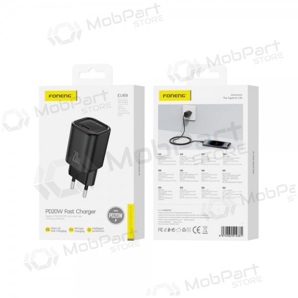 Telefon-Ladegerät Foneng EU69 20 W USB-C schwarz.