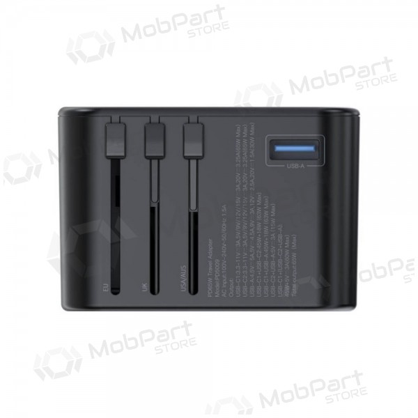 Universal kelioninis Ladegerät Choetech PD5009 65W 2xUSB-C/USB-A Schwarz