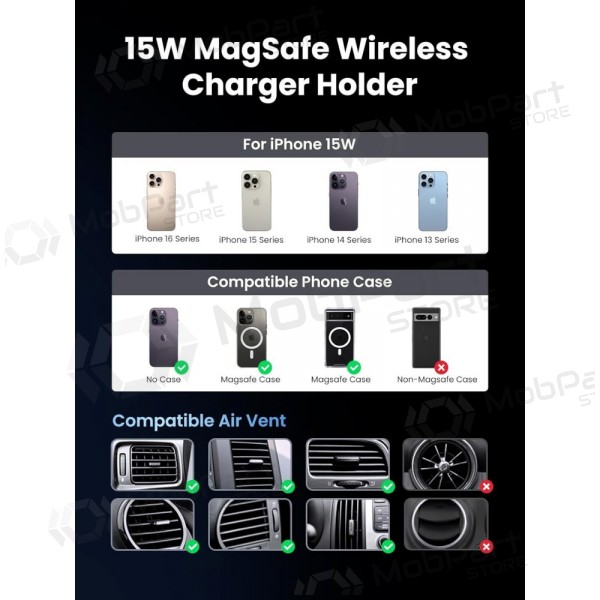 Automobilinis laikiklis-Ladegerät Ugreen W708 MagSafe 15W (35970) Schwarz