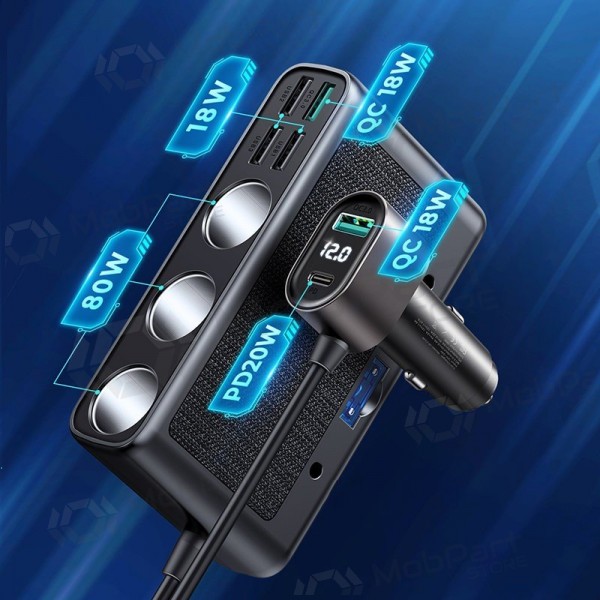 Ladegerät automobilinis Joyroom 9in1 154W 3x12V, PD USB Type-C, QC3.0 USB-A, 4xUSB-A JR-CL06
