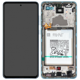Ekranas Samsung A725/A726 A72 4G/5G 2021 su lietimui jautriu stikliuku und rėmeliu und Batterie Awesome Blue original (service pack)