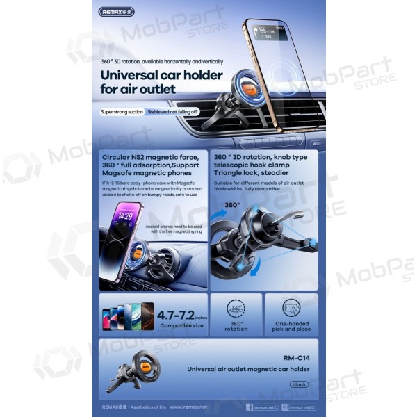 Halterung für Autotelefon Remax RM-C14 MagSafe (air vent) Schwarz