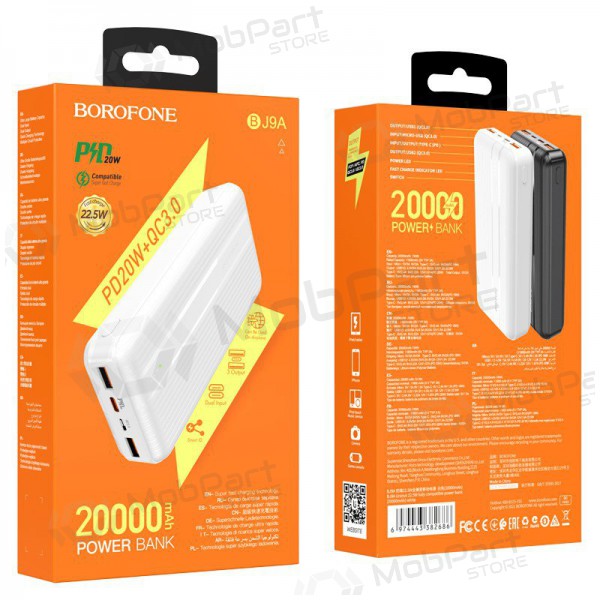 Externe Batterie Power Bank Borofone BJ9A Type-C PD+Quick Charge 3.0 (3A) 20000mAh Weiß Externe Batterie Power Bank Borofone BJ9A Type-C PD+Quick Charge 3.0 (3A) 20000mAh Weiß